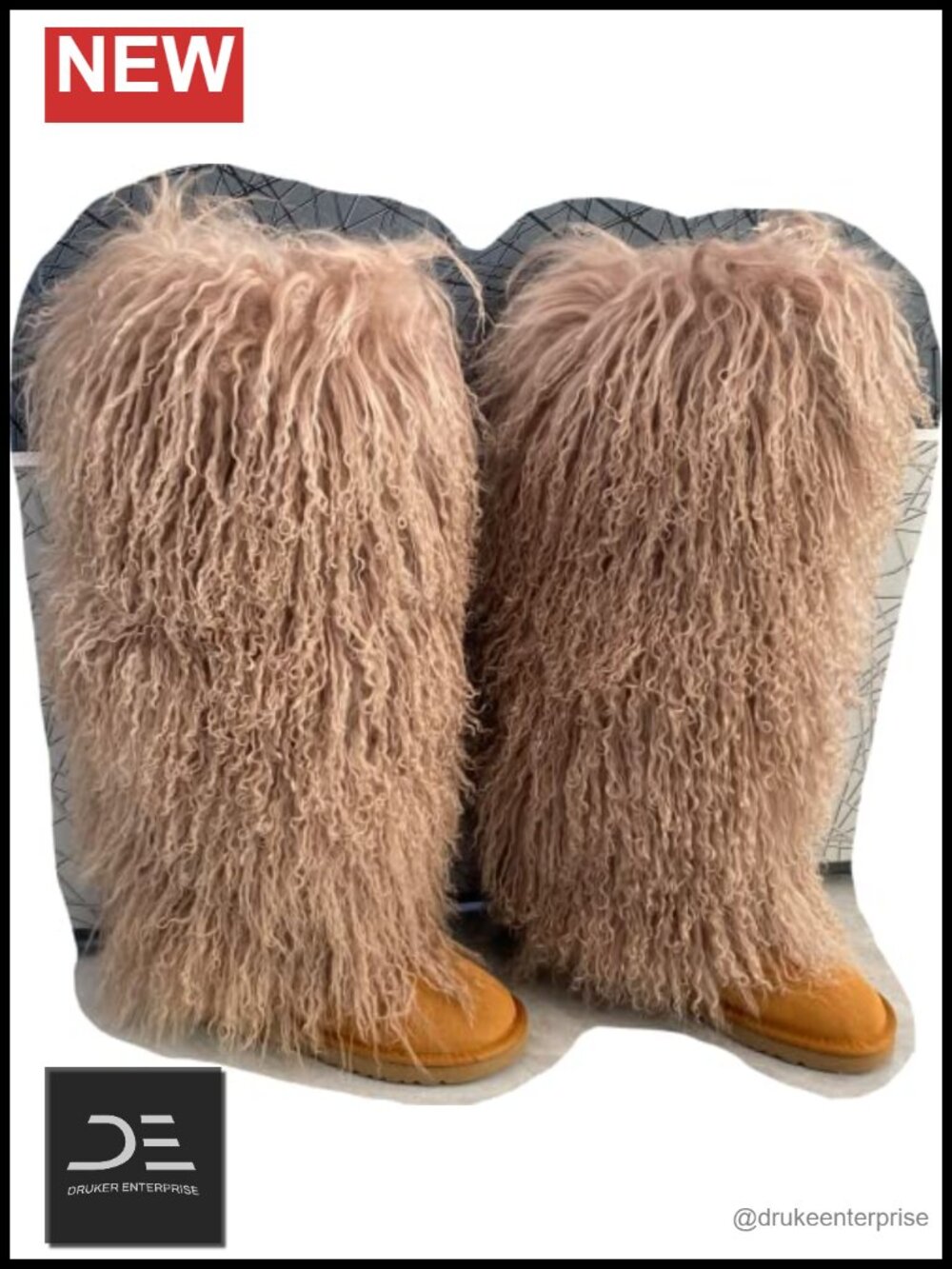 Genuine Mongolian Lamb Fur Over Knee Boots Tall Fluffy Warm Winter Shoes
